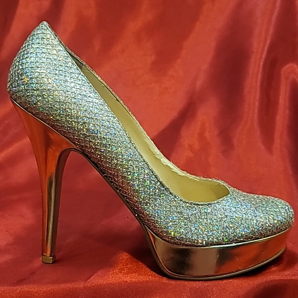ENZO ANGIOLINI sz7.5 Smiles Easmiles platform stiletto RAINBOW GLITTER